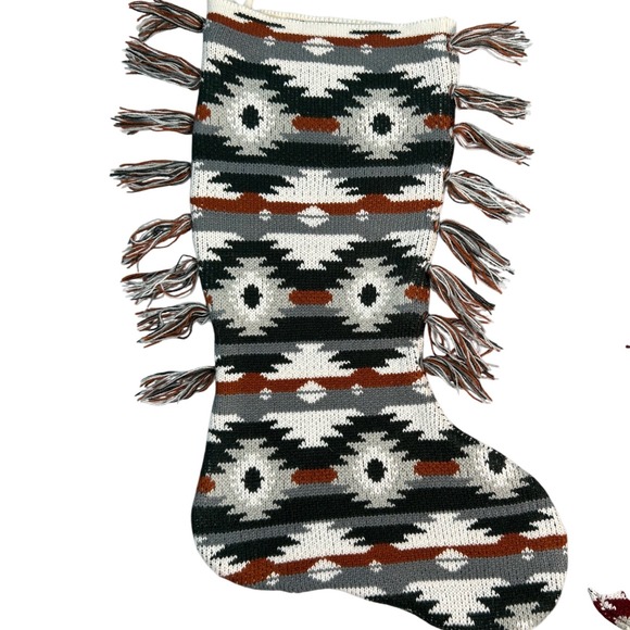Southwestern Knit Christmas Stockings Fringe Aztec Pattern Holiday Decor Set - Picture 3 of 11